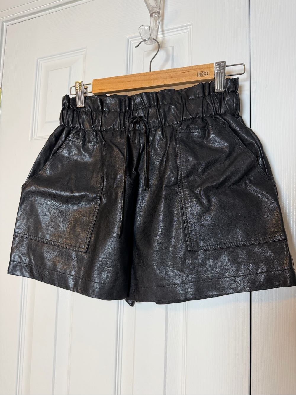 Black Faux Leather Paperbag Waist Women’s Shorts